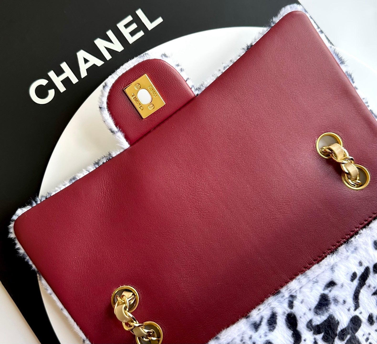 Chanel 2026 Leopard Print Flap Bag White Black Ponyhair Leather