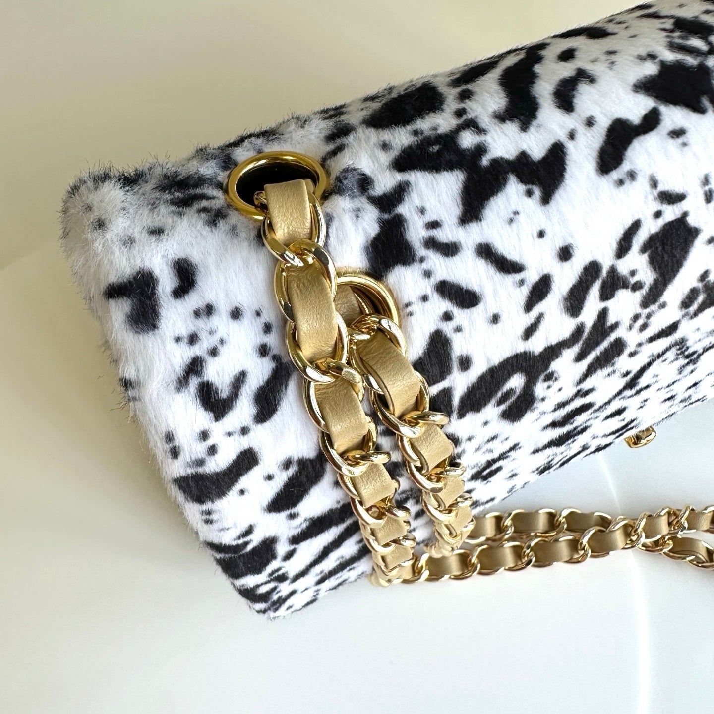 Chanel 2026 Leopard Print Flap Bag White Black Ponyhair Leather