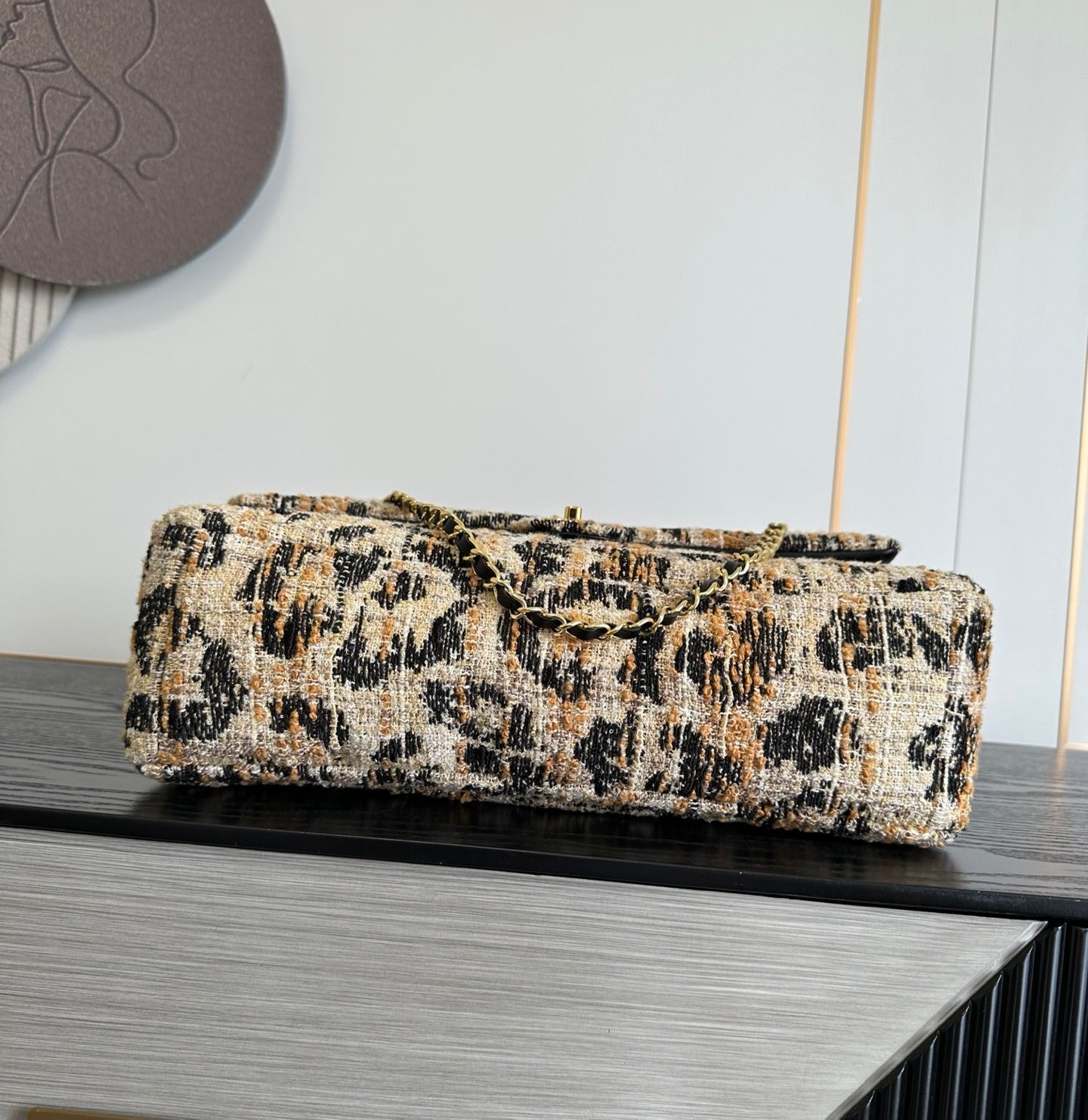Chanel 2026 Leopard Print CF Maxi Flap Bag Tweed Leather