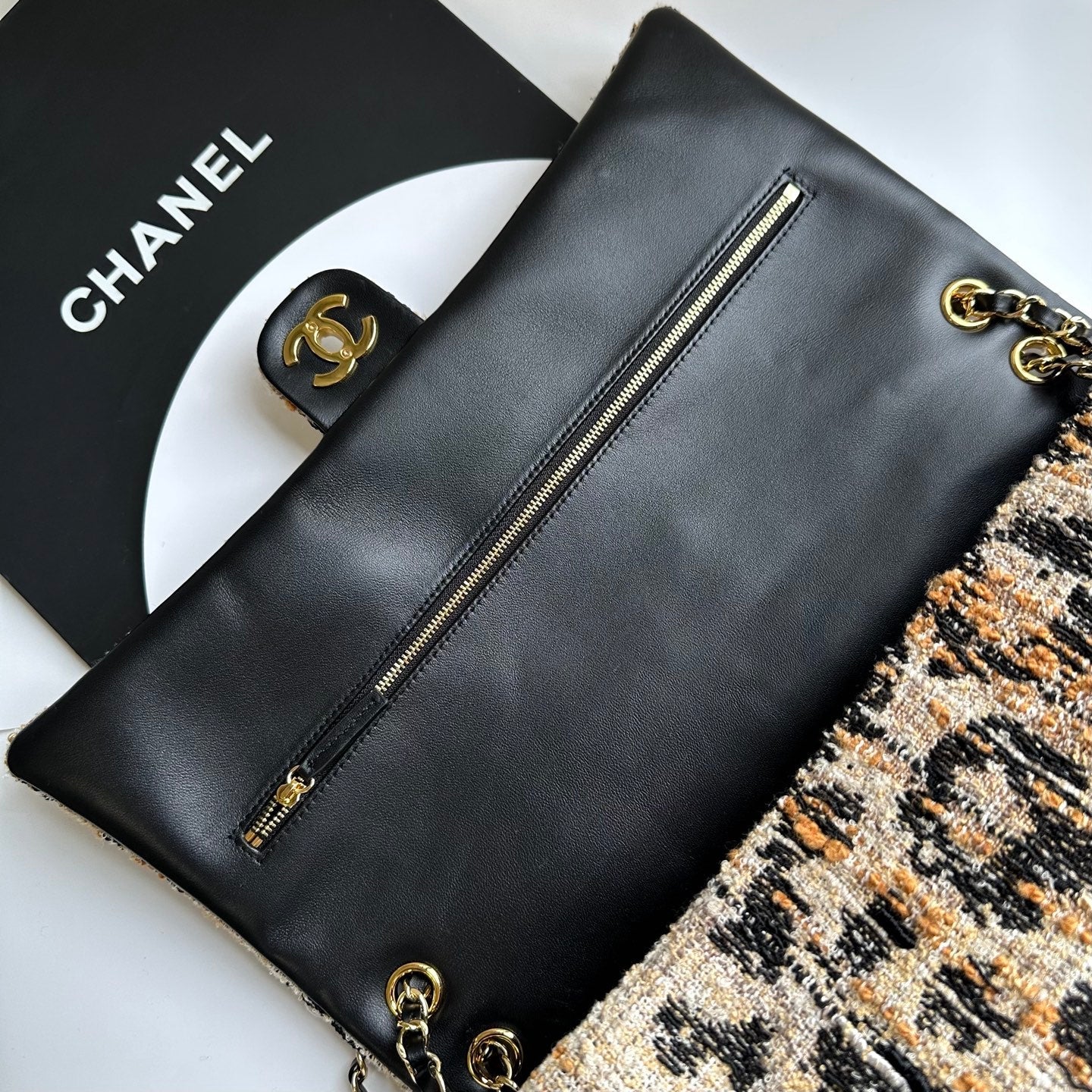 Chanel 2026 Leopard Print CF Maxi Flap Bag Tweed Leather