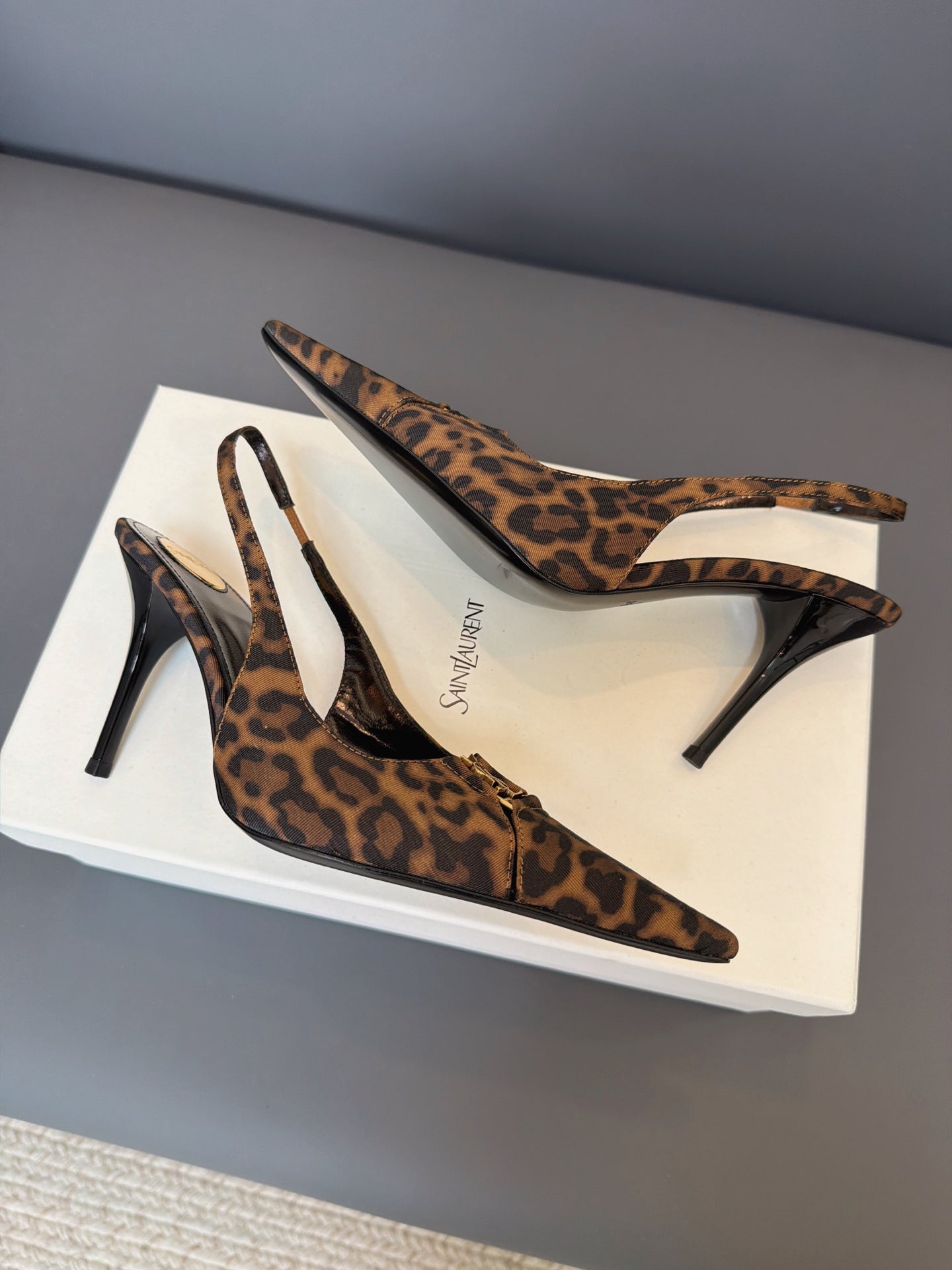 YSL 2026 High-heeled Slingback Lepard Leather