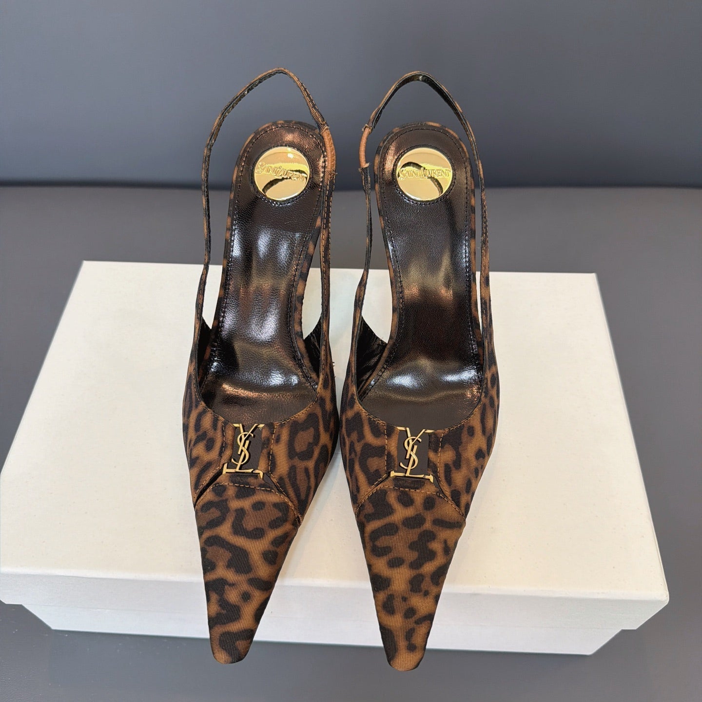 YSL 2026 High-heeled Slingback Lepard Leather