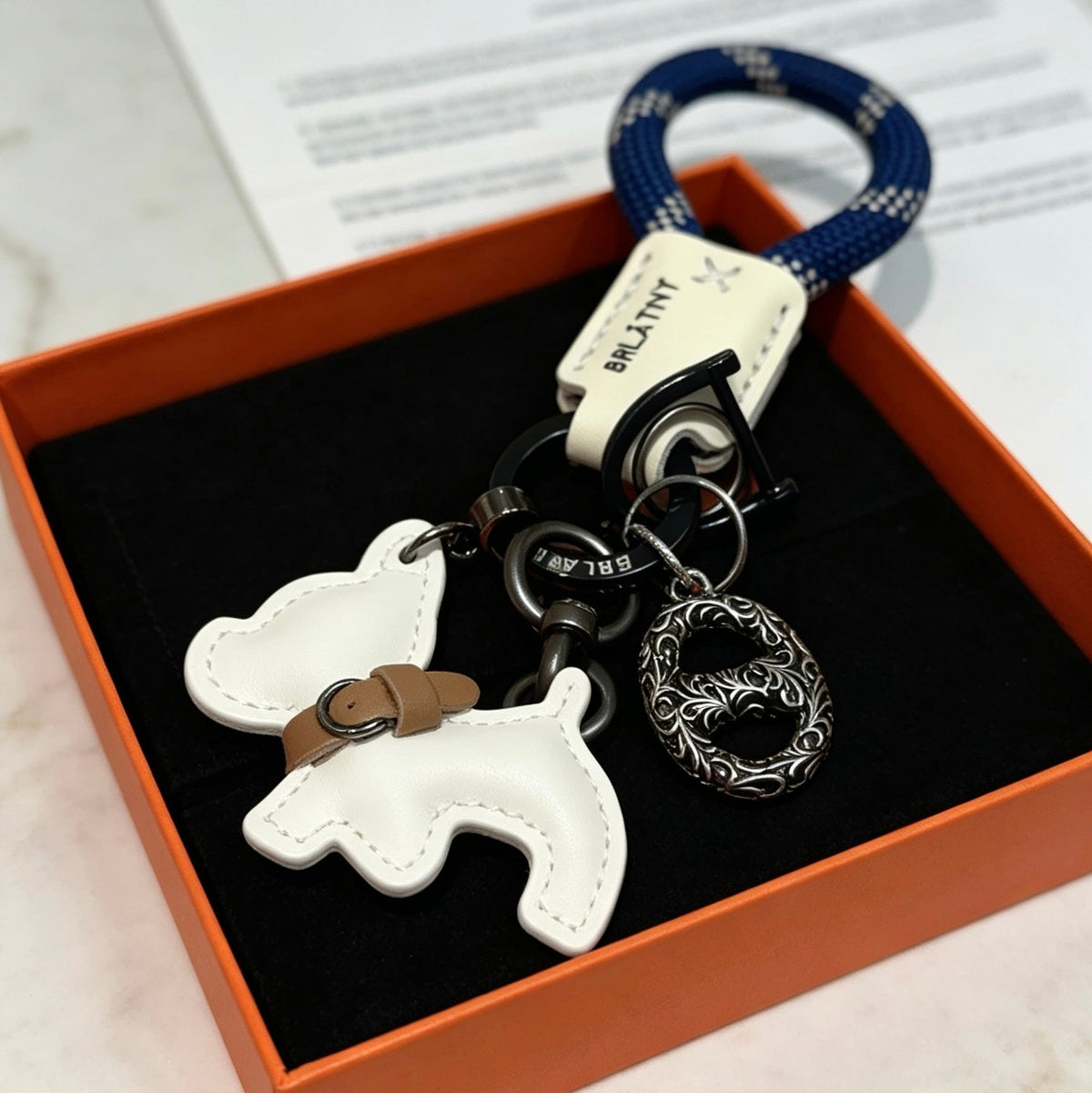 Hermes White Bulldog Charm