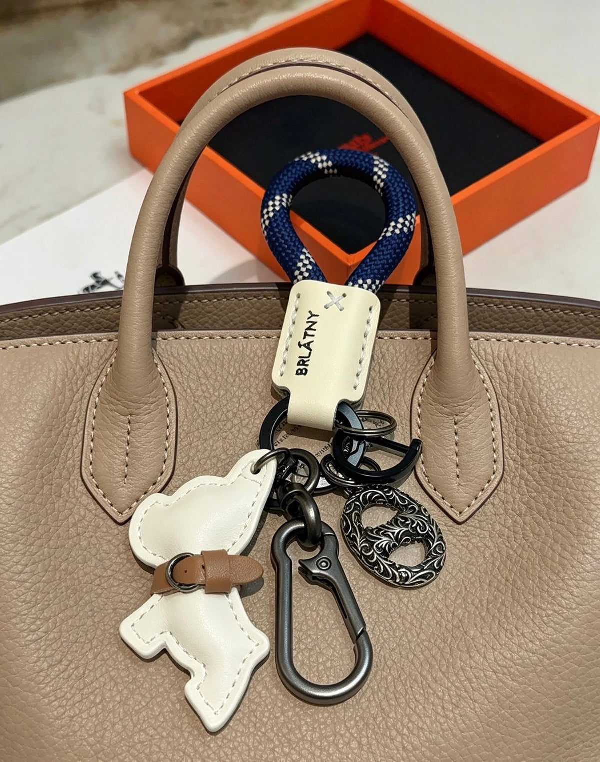 Hermes White Bulldog Charm