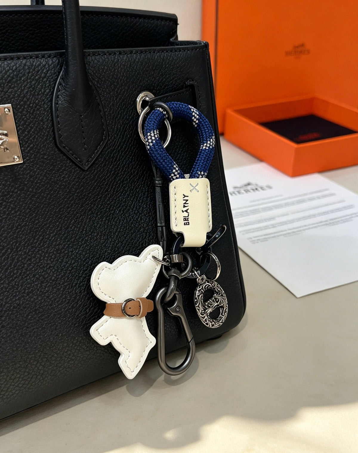 Hermes White Bulldog Charm