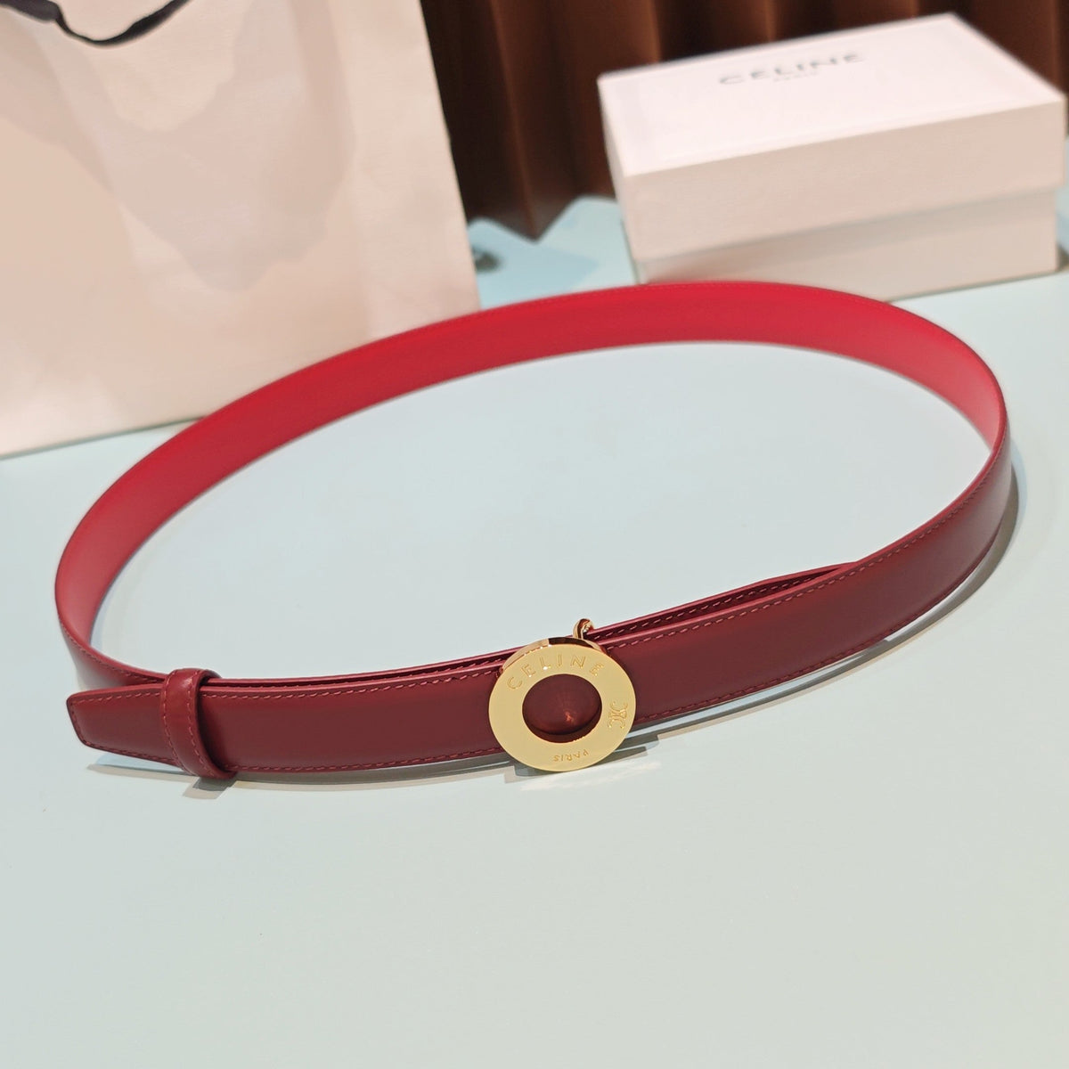 Celine 2026 Disc Buckle Reversible Strap Belt 25mm Leather 196682
