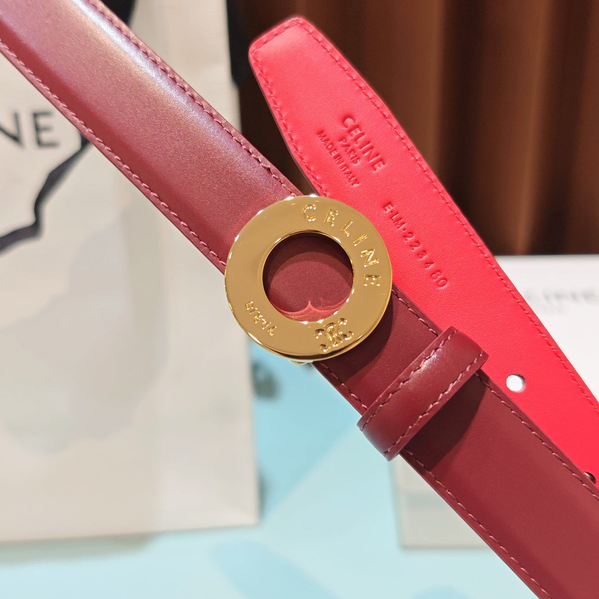 Celine 2026 Disc Buckle Reversible Strap Belt 25mm Leather 196682