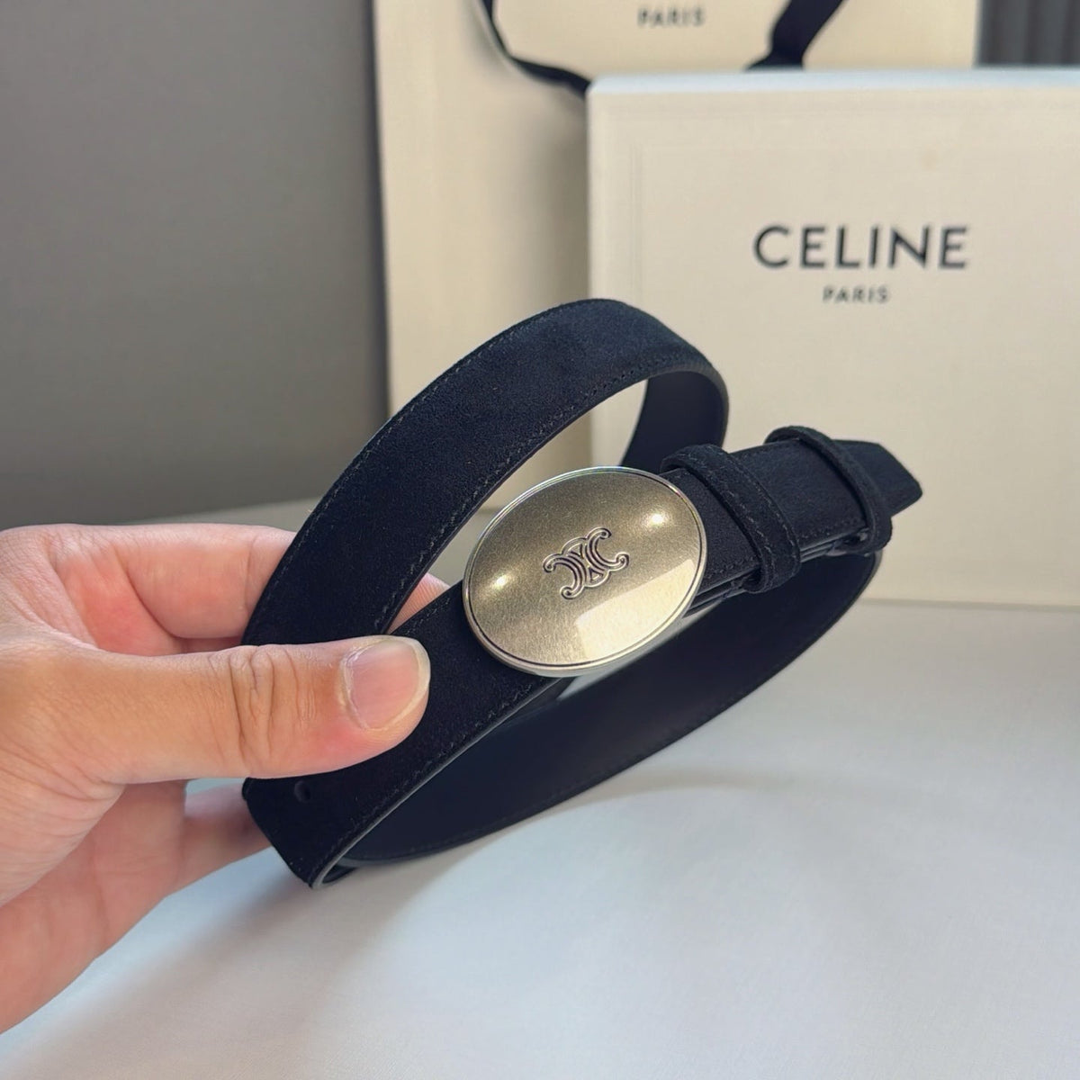 Celine 2026 Triomphe Belt 25mm Suede 205745