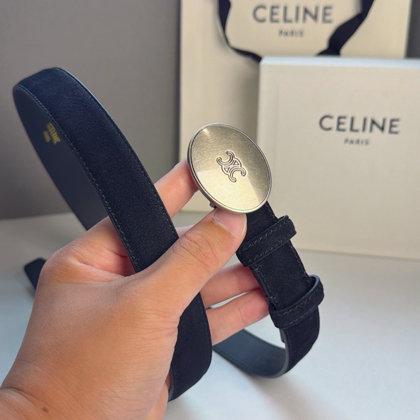 Celine 2026 Triomphe Belt 25mm Suede 205745