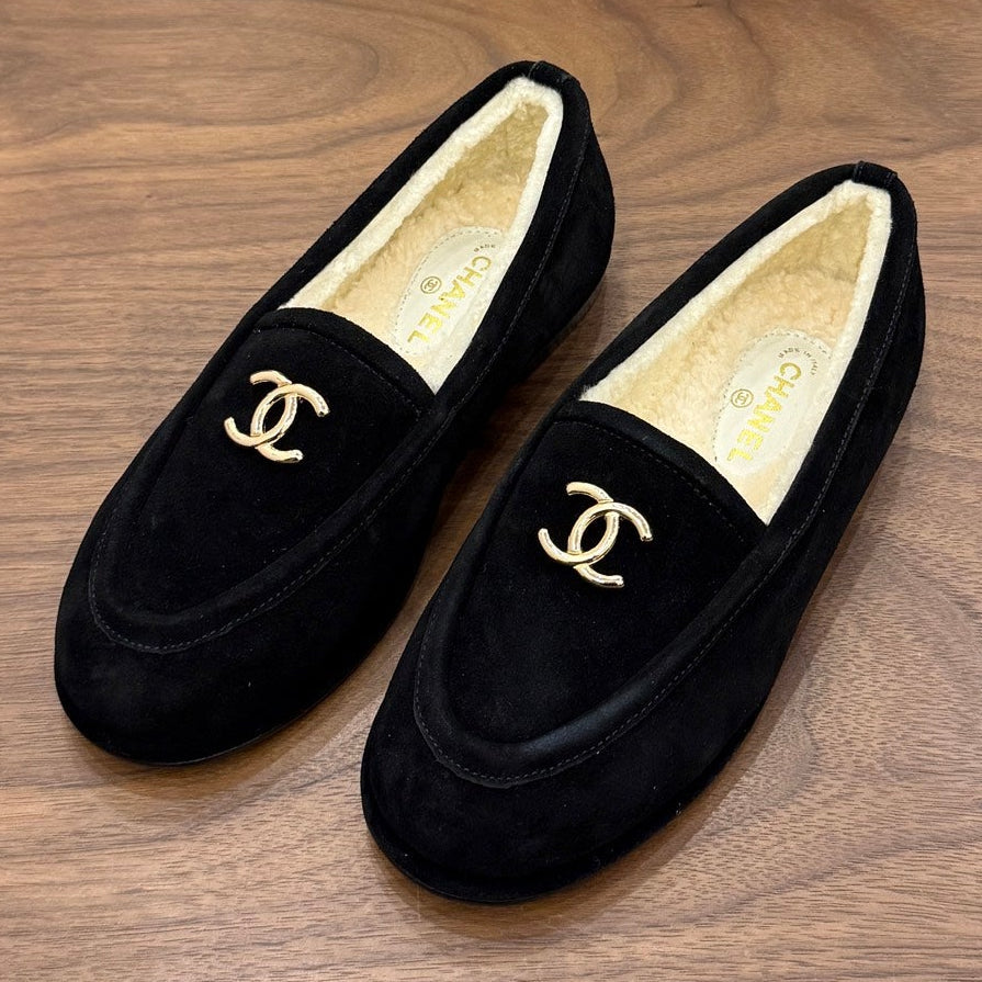 Chanel 2026 Interlocking CC Logo Loafers Suede And Wool 122686