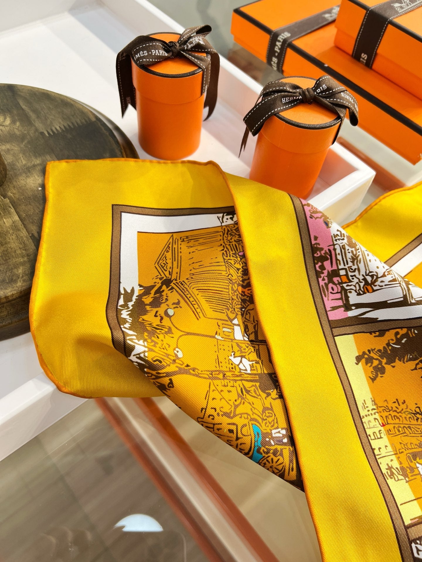 HM 26s Knitting Scarf 90 Yellow Brown Colorful Mulberry Silk 147544