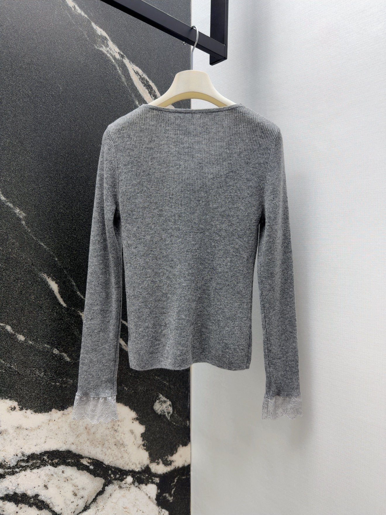 Miumiu 2026 Lace-trimmed Base Layer Top Grey Wool