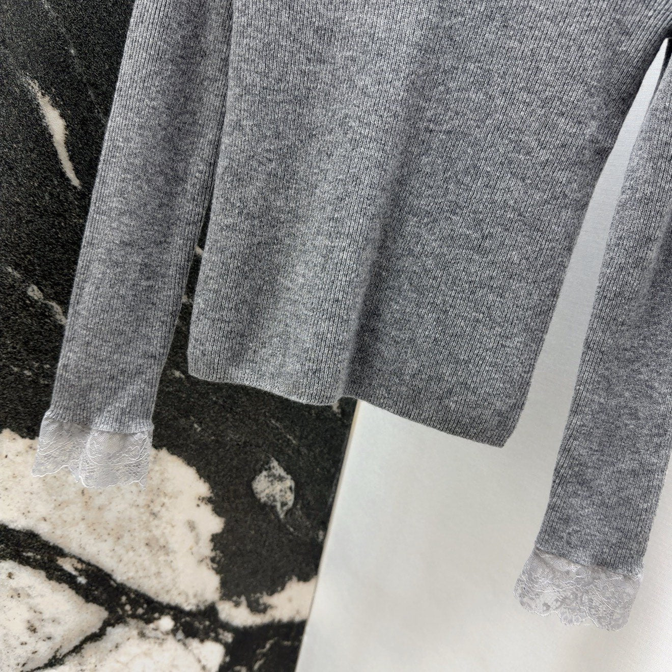 Miumiu 2026 Lace-trimmed Base Layer Top Grey Wool