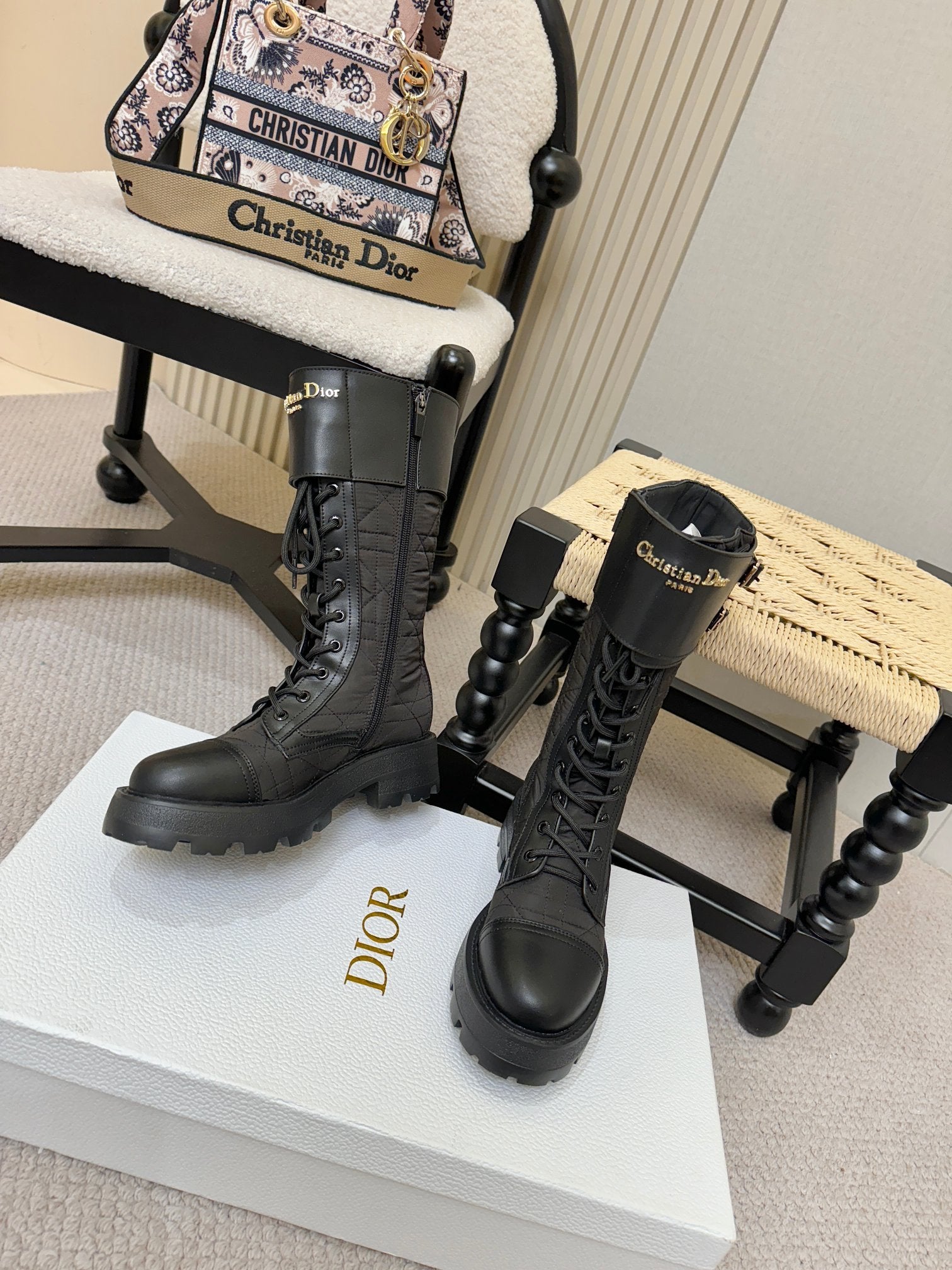 Dior 2026  D-Trap Boots Black Canvas Calfskin 939036