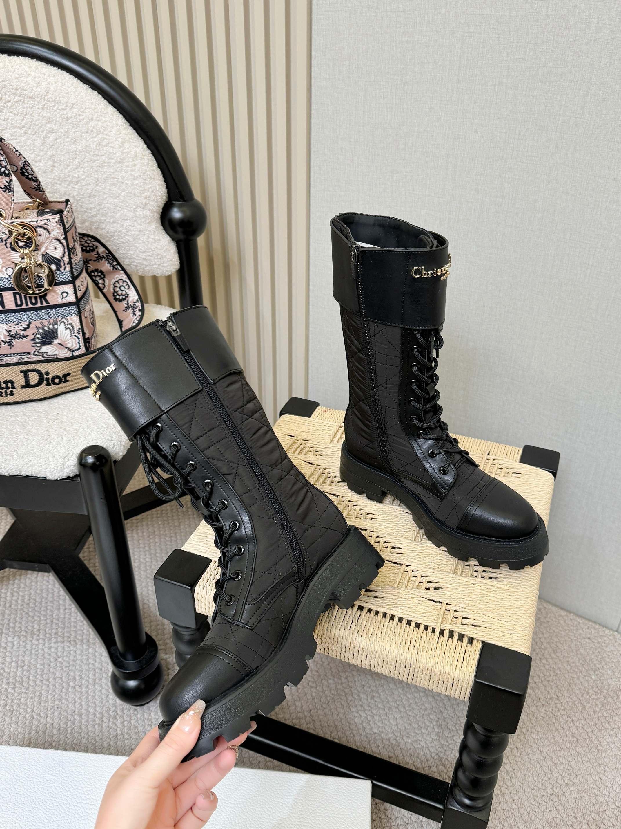 Dior 2026  D-Trap Boots Black Canvas Calfskin 939036