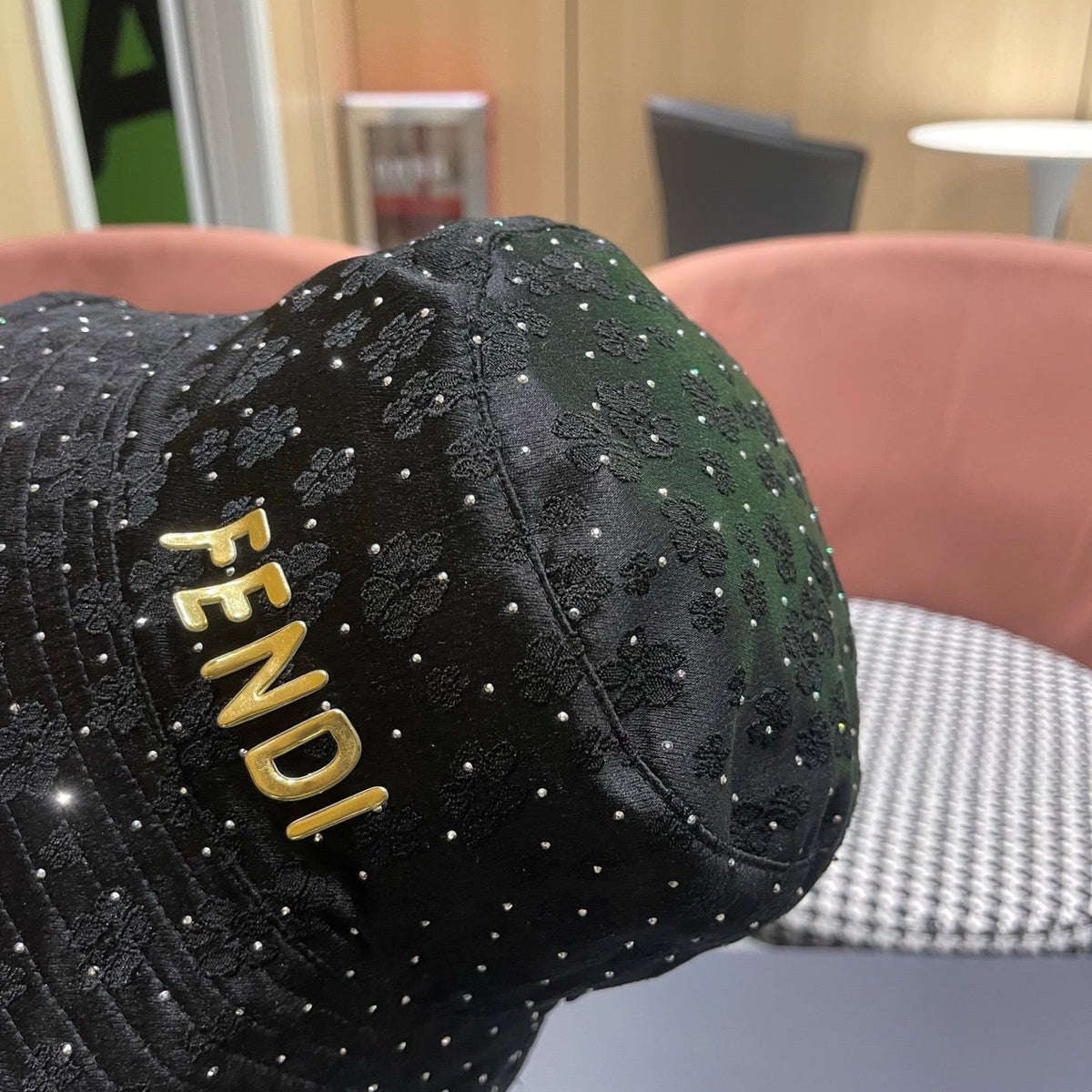 Fendi Rhinestone Embroidered Fabric Bucket Hat 491651