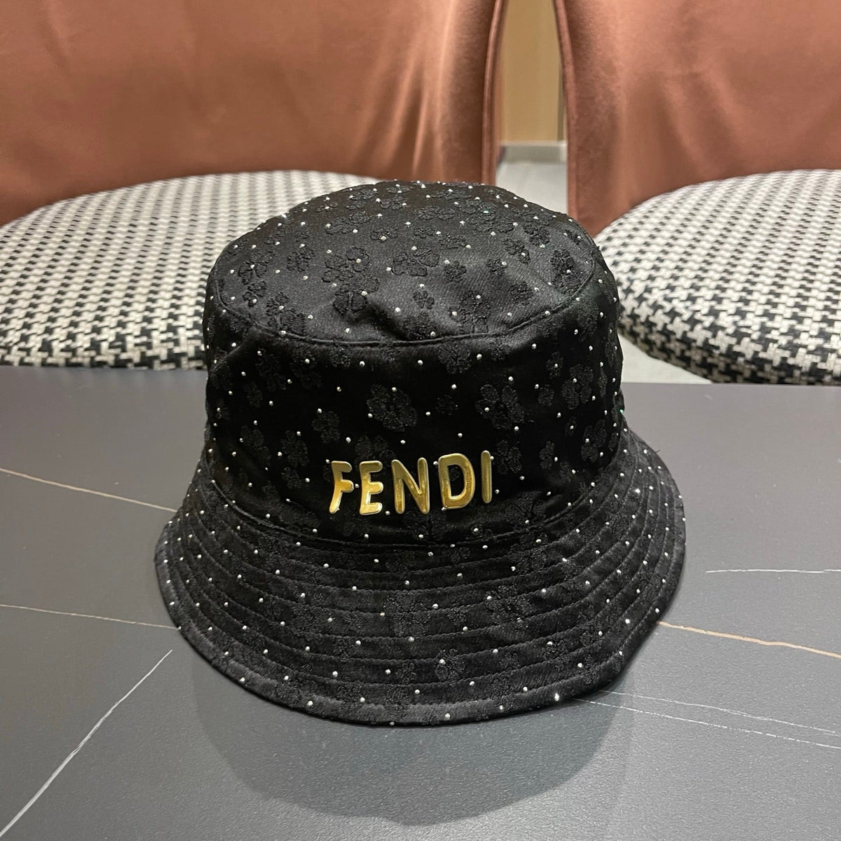 Fendi Rhinestone Embroidered Fabric Bucket Hat 491651