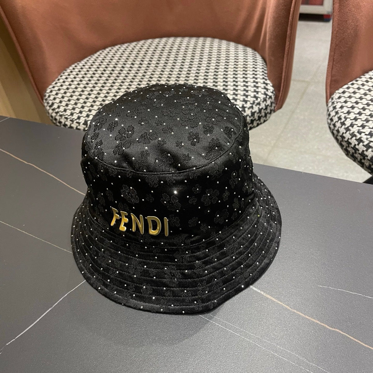 Fendi Rhinestone Embroidered Fabric Bucket Hat 491651