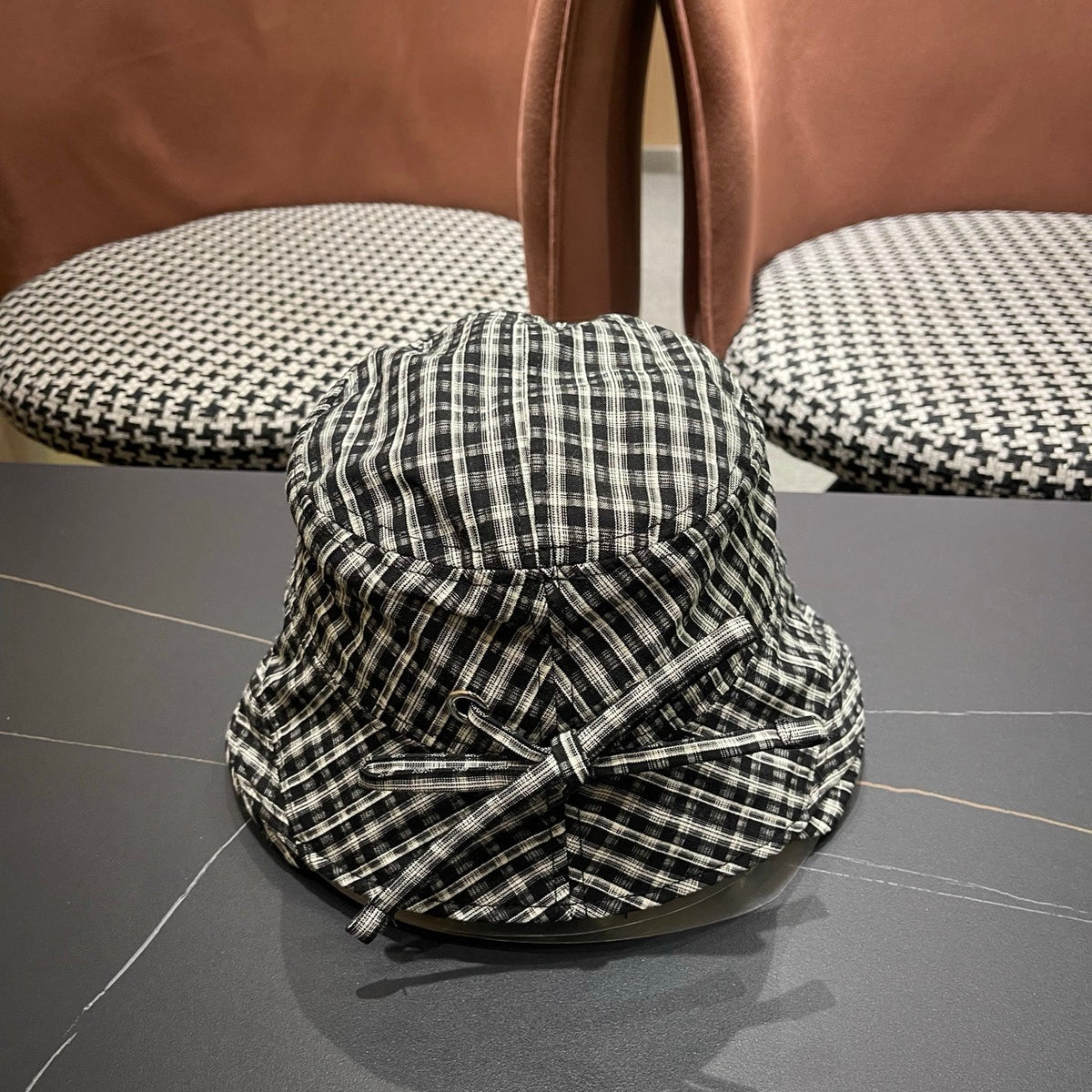 Celine Fabric Black Caro Fisherman Hat 491732