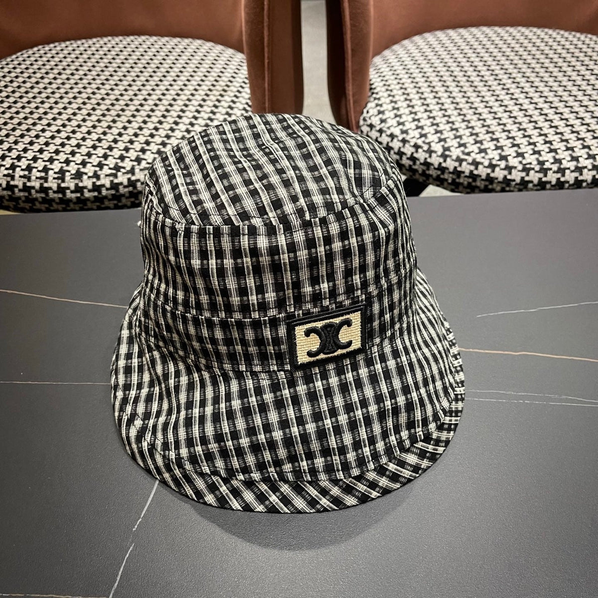 Celine Fabric Black Caro Fisherman Hat 491732