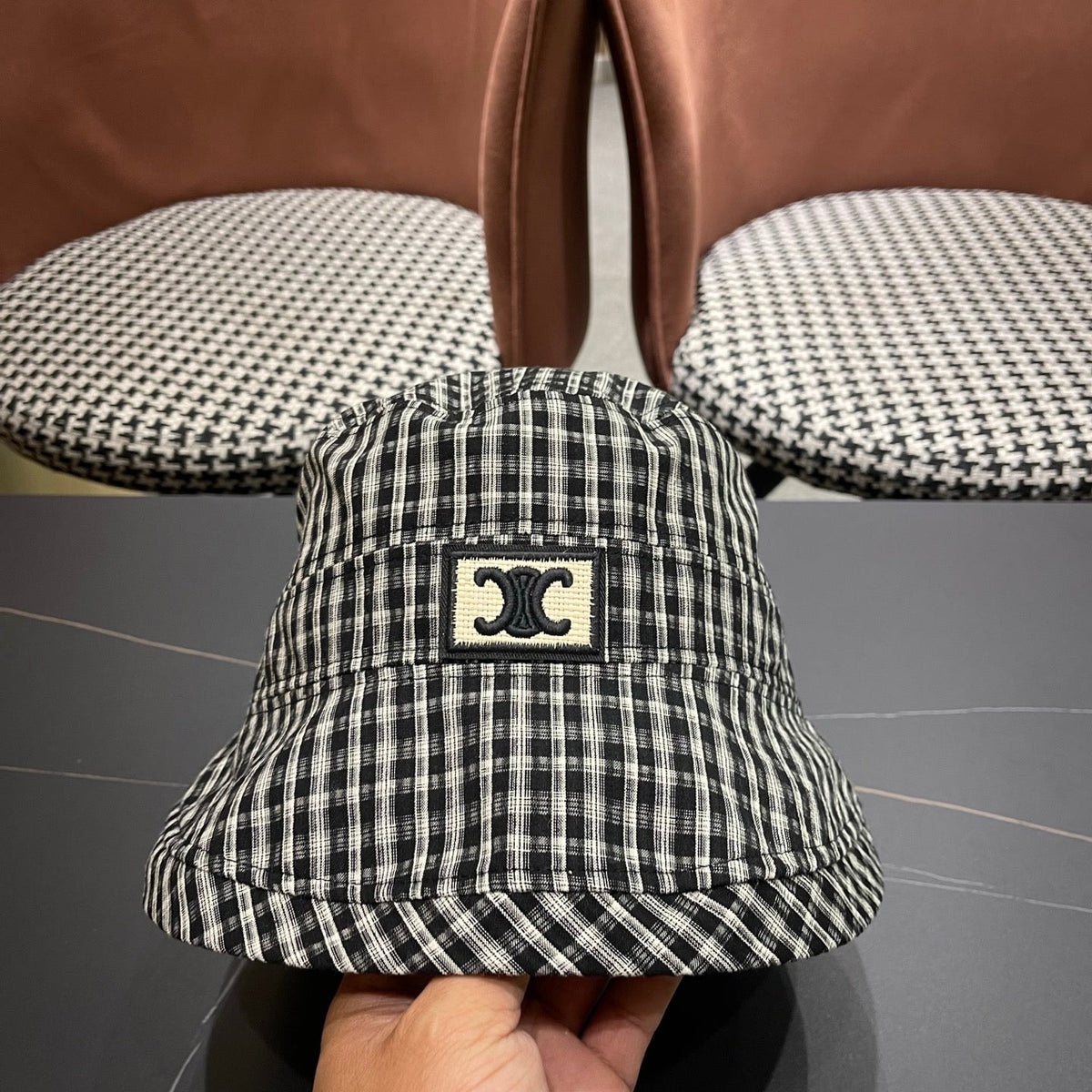 Celine Fabric Black Caro Fisherman Hat 491732