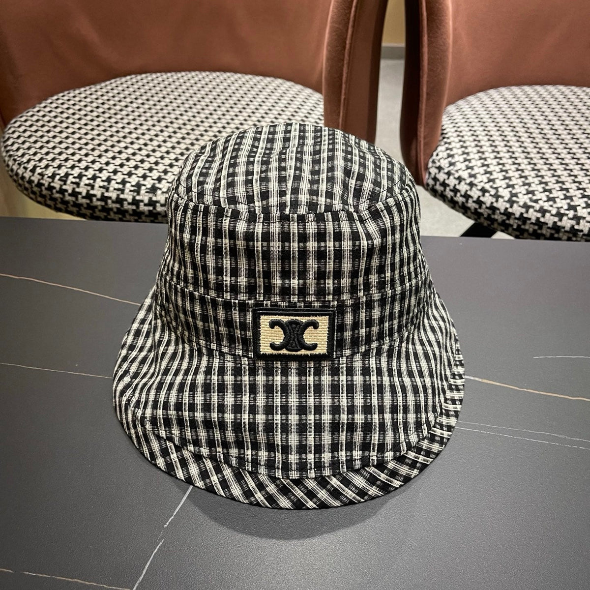 Celine Fabric Black Caro Fisherman Hat 491732