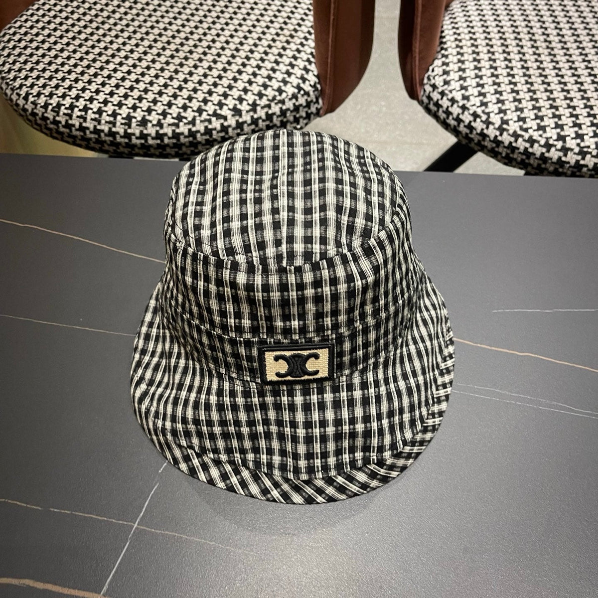 Celine Fabric Black Caro Fisherman Hat 491732