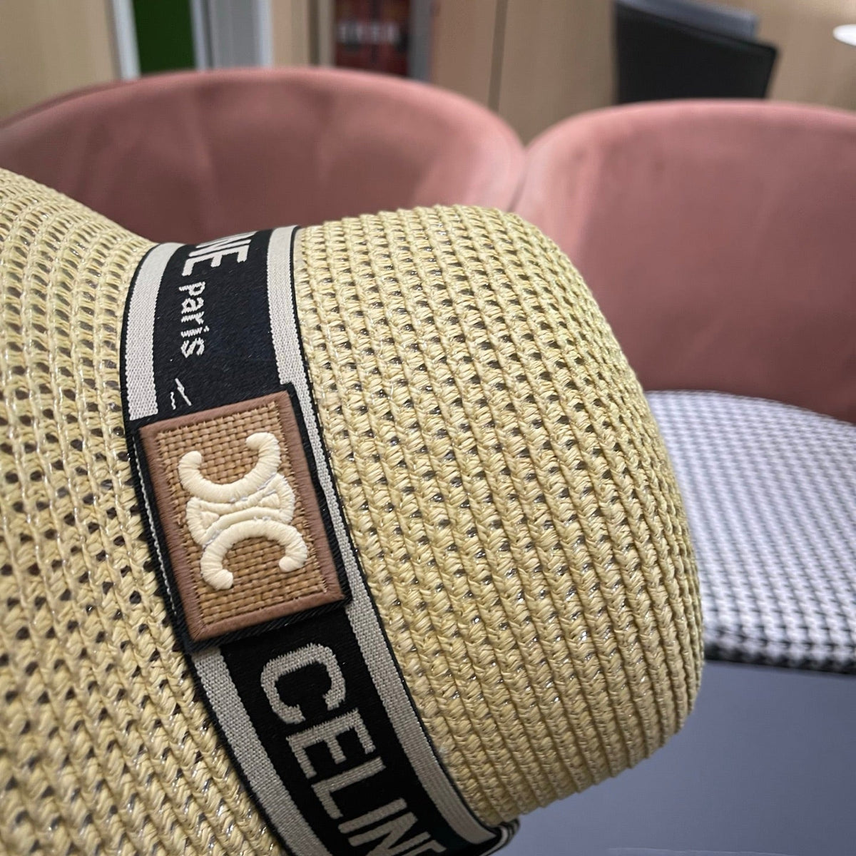 Celine Ribbon Straw Bucket Hat 491800