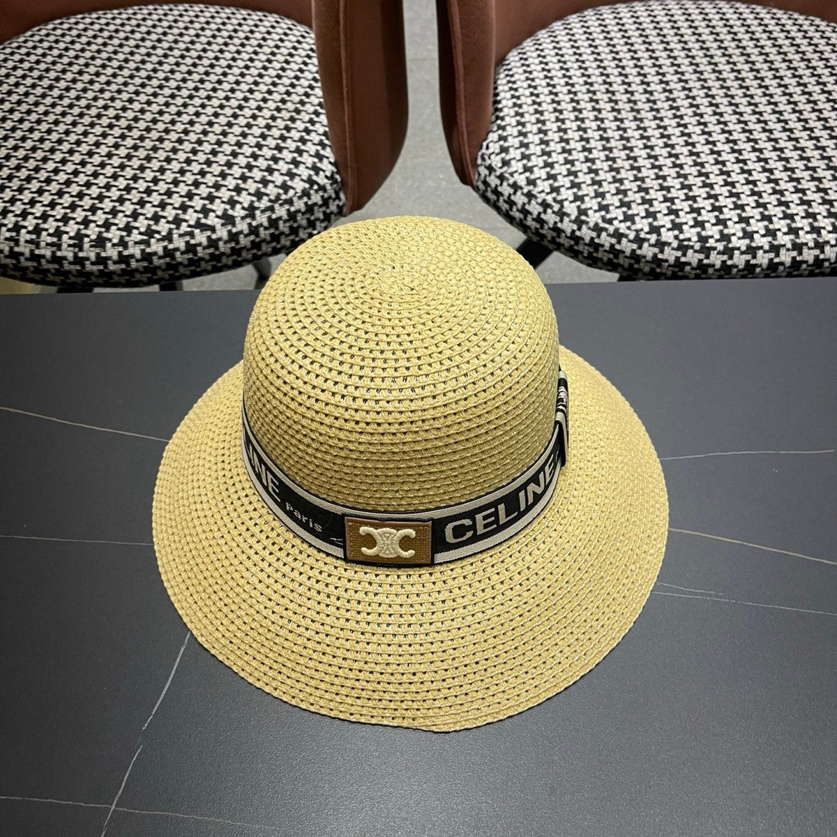 Celine Ribbon Straw Bucket Hat 491800