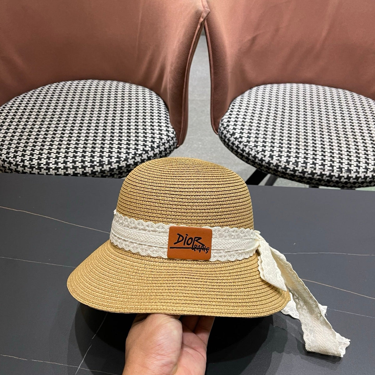 Dior Bow Straw Bucket Hat 491795