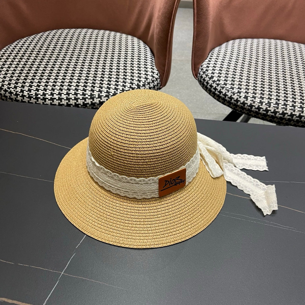 Dior Bow Straw Bucket Hat 491795
