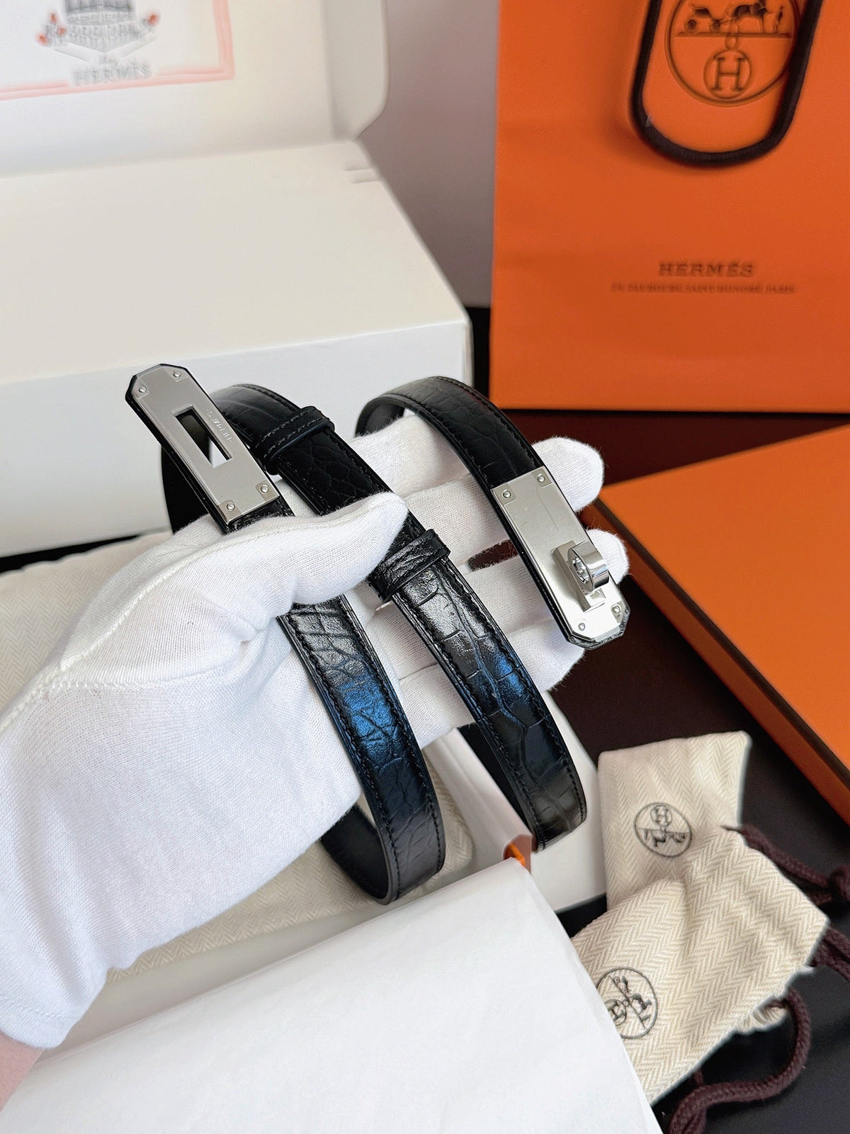 Hermes 2026 Kelly 18 Belt Crocodile-embossed Epsom Calfskin 214097