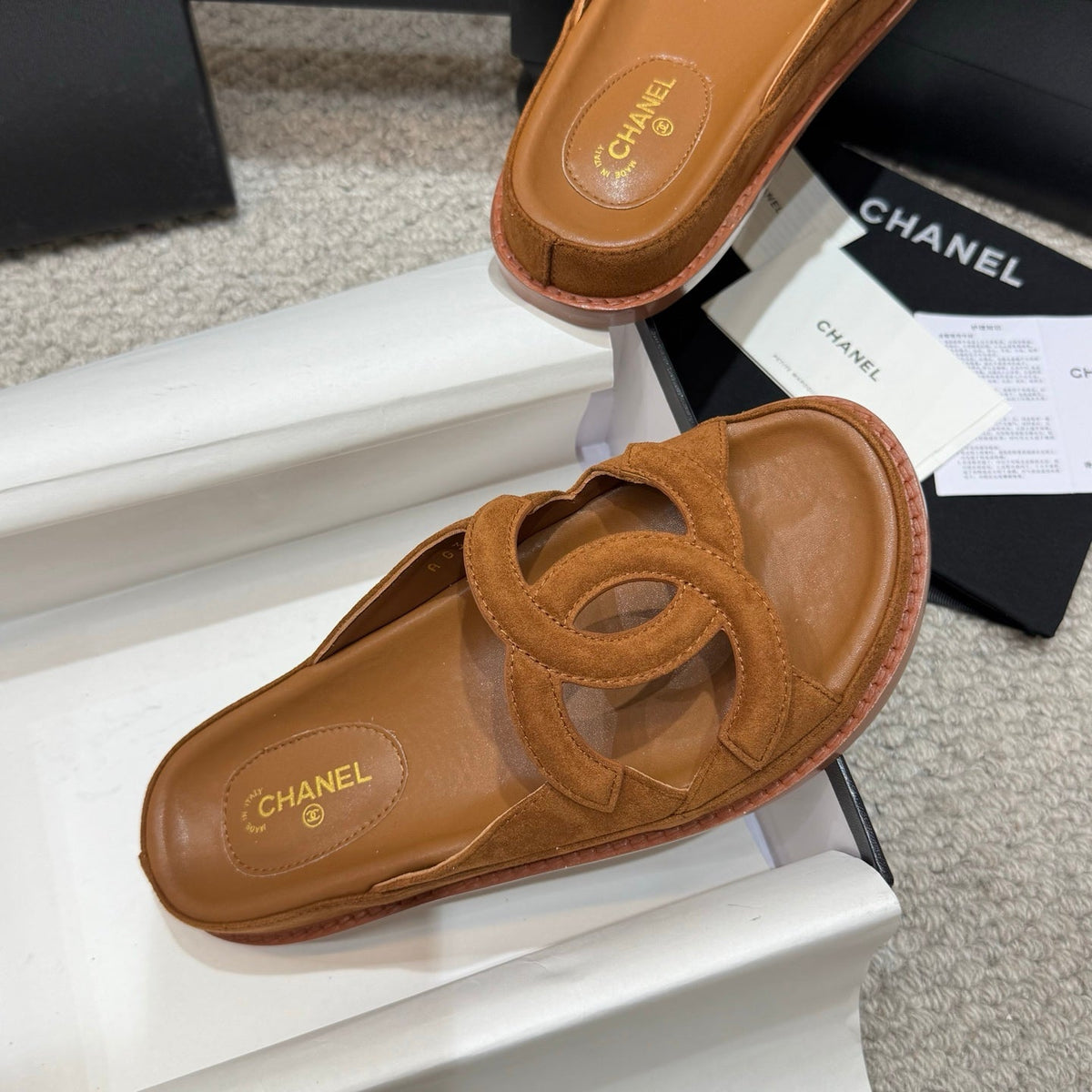 Chanel 2026 Flat Sandals Suede Leather