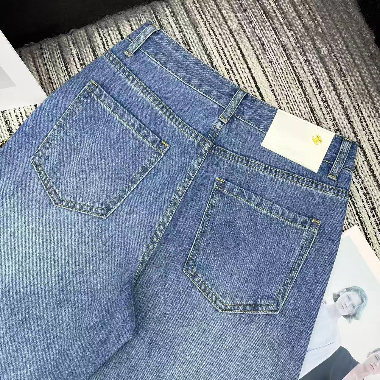 Chanel 2026 Straight-leg Jeans With Double C Logo And Rhinestone Embellishment