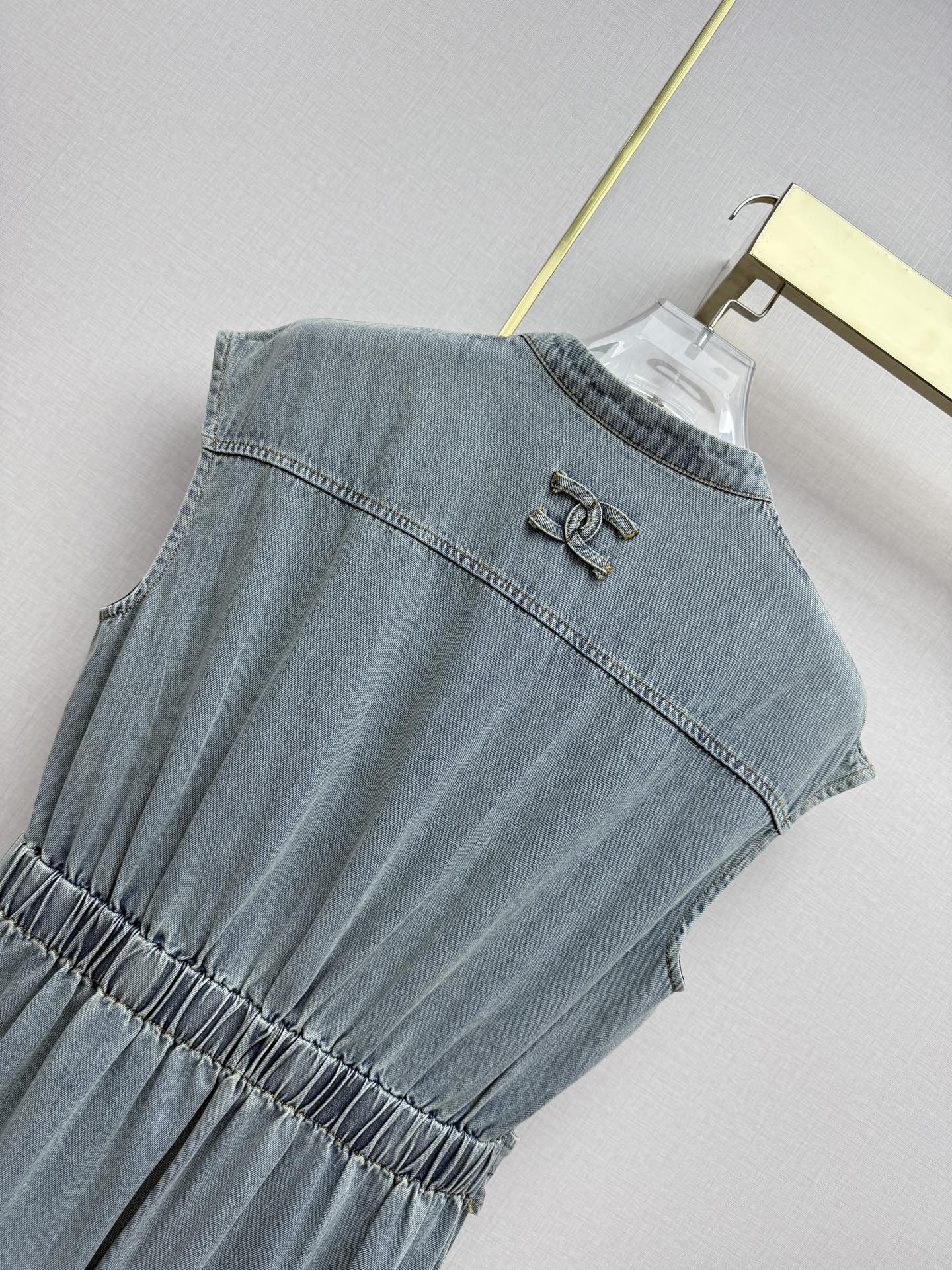 Chanel 2026 Denim V-Neck Dress Cotton 389413