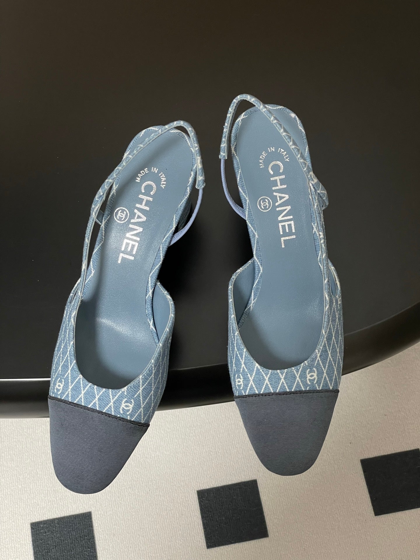 CC 25P Light Blue Black Quilted Denim