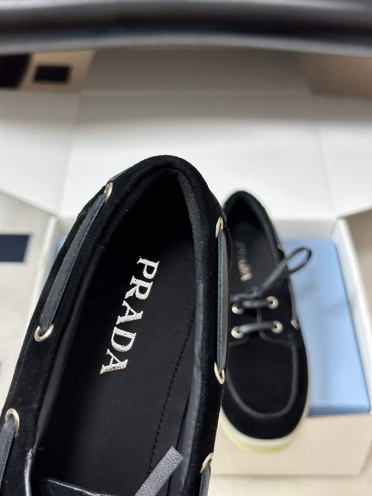 Prada 2026 Lace Up Boat Shoes Suede 151260