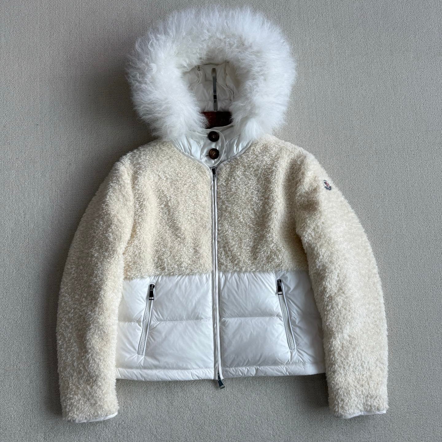 Moncler 2025 Marne Combo Puffer Jacket Cream White Wool Down
