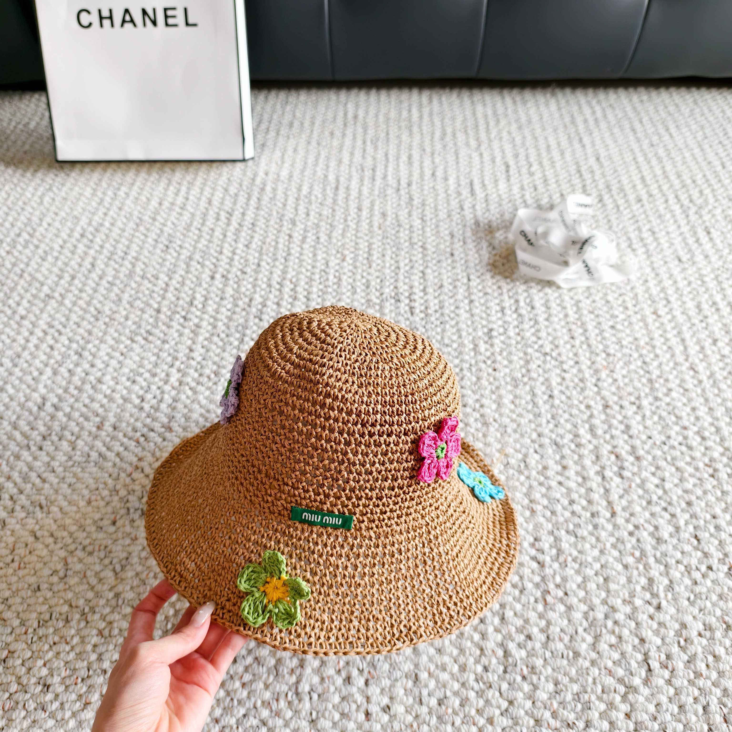 Miumiu Multicolor Flower Straw Bucket Hat 322156