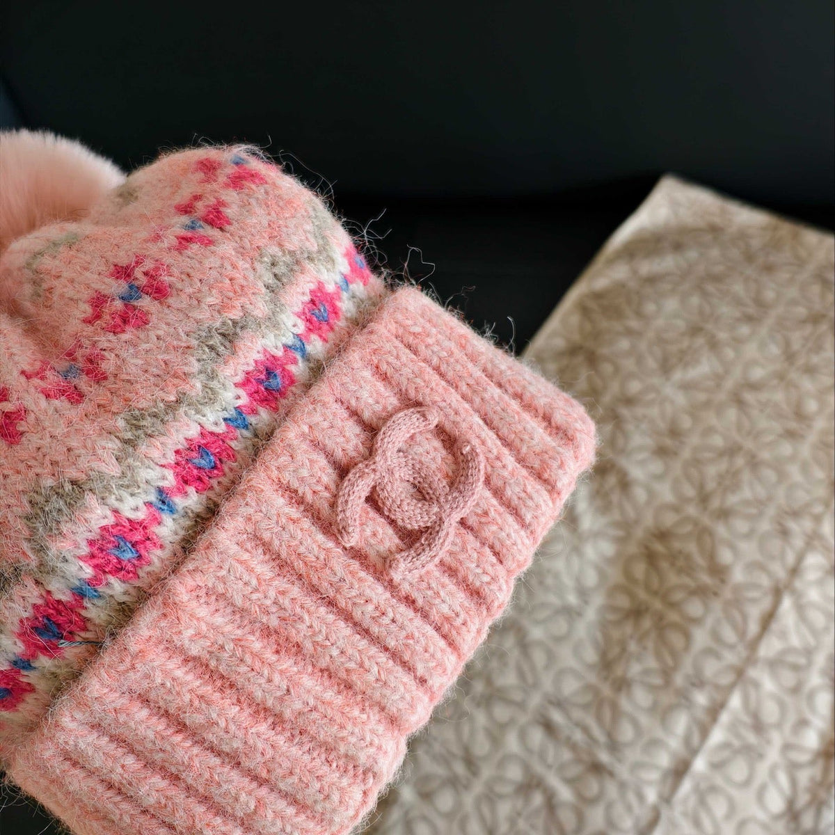 Chanel Wool Pom-Pom Beanie Hat 515632