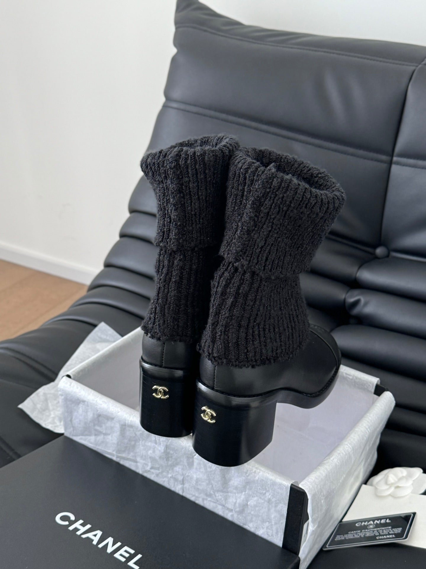 CC 25 new sock boots black knit wool sheepskin 458774