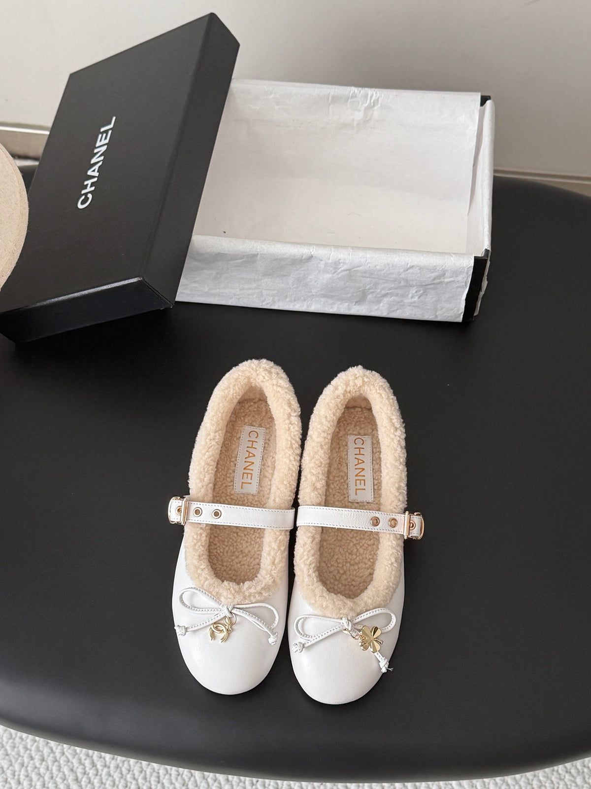 Chanel 2026 Bow Ballet Flats Wool Suede Leather 128295