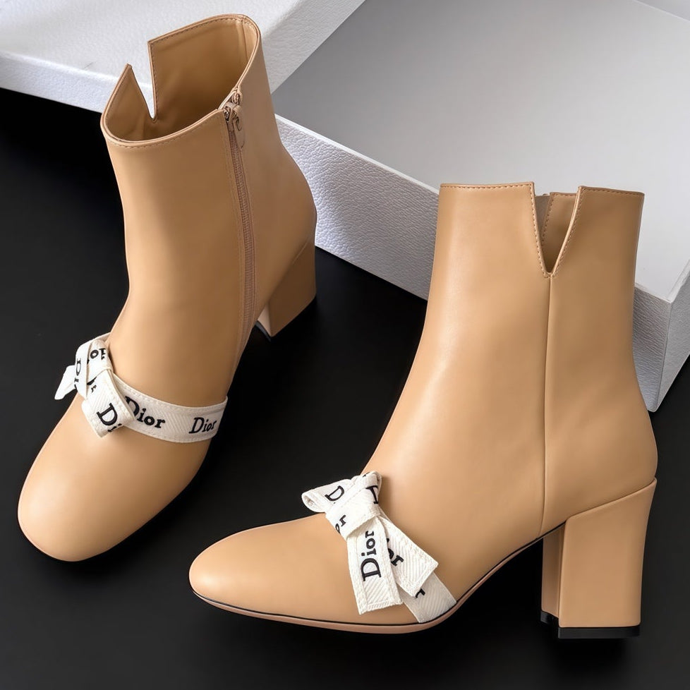 Dior 2026 Ribbon Bow Ankle Boots 75mm Cowhide 127997