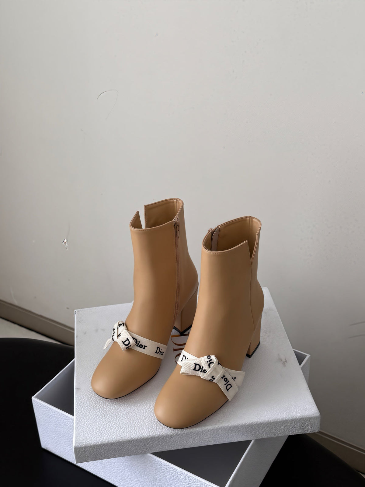 Dior 2026 Ribbon Bow Ankle Boots 75mm Cowhide 127997