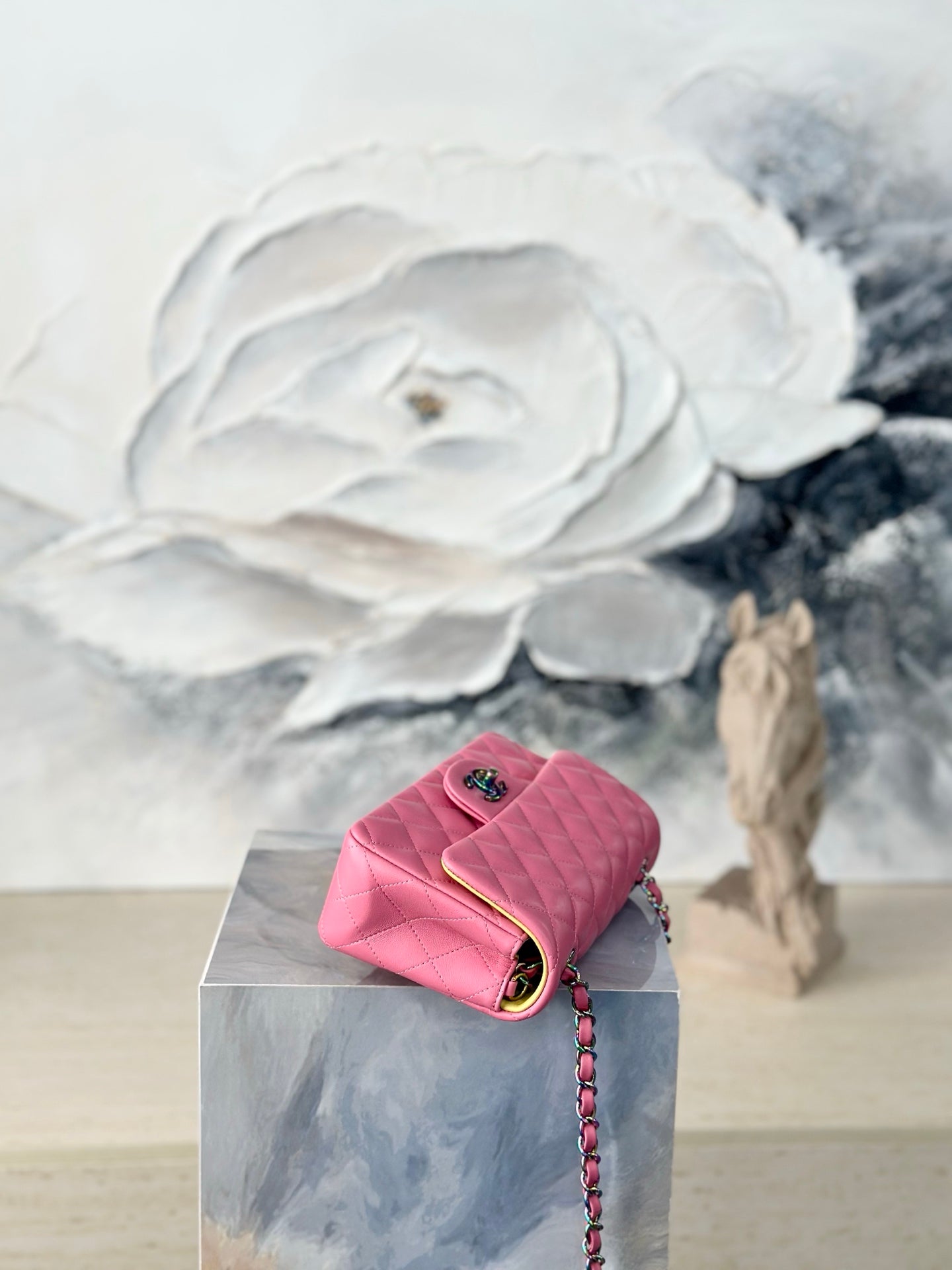 Chanel 2026 Flap Bag 20cm Pink Quilted Leather Rainbow Buckle