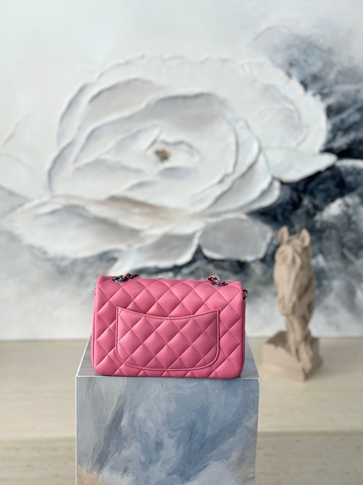 Chanel 2026 Flap Bag 20cm Pink Quilted Leather Rainbow Buckle