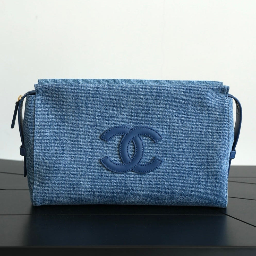 Chanel 2026 Double C Clutch Bag 29.5cm Blue Denim Leather