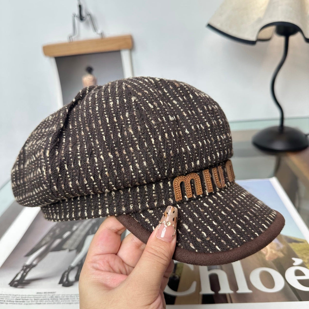 Miumiu Tweed Newsboy Cap Hat 497142