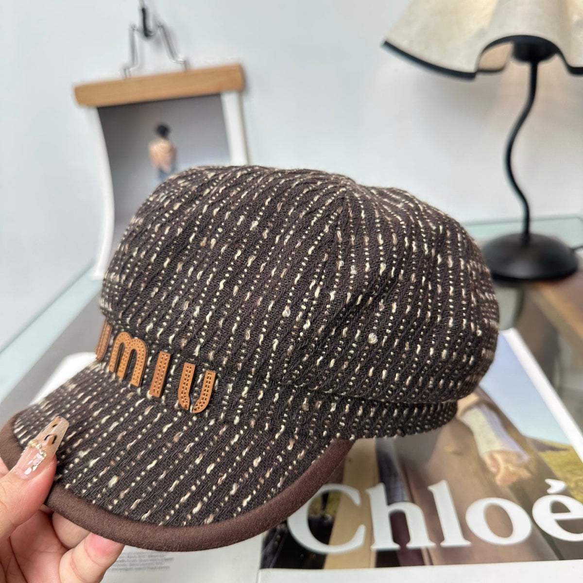 Miumiu Tweed Newsboy Cap Hat 497142