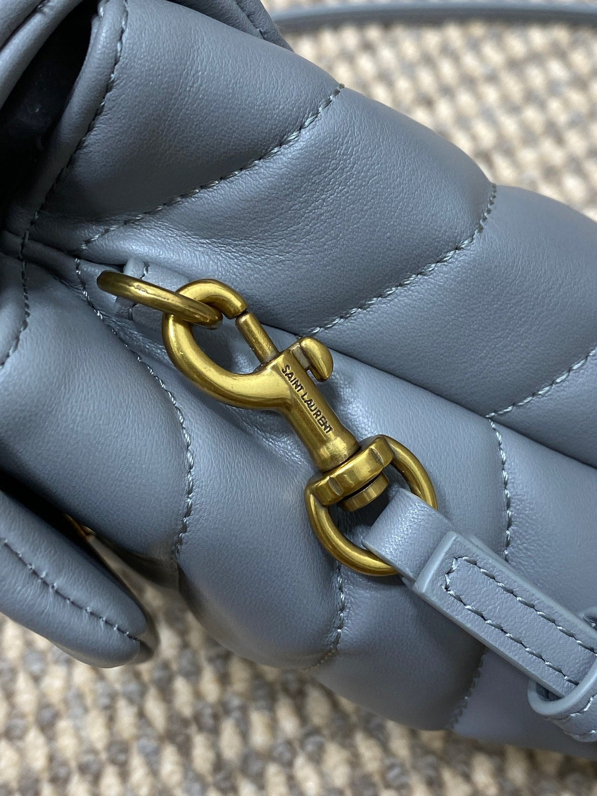 LOULOU MINI BAG 20 IN ASH BLUE QUILTED LAMBSKIN GOLD HARDWARE
